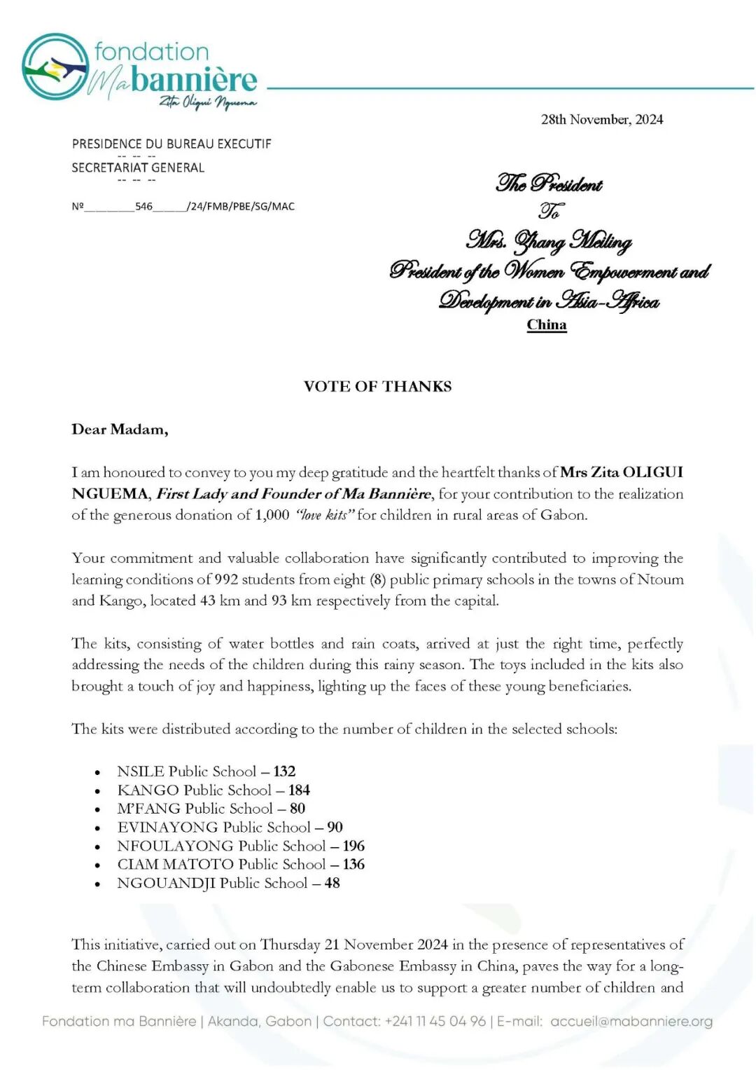 Gabon sends vote of thanks for 